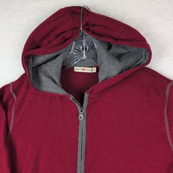 Agave Denim Full Zip Red Gray Cotton Hoodie Size Medium Soft Knit Oversized - Picture 3 of 10
